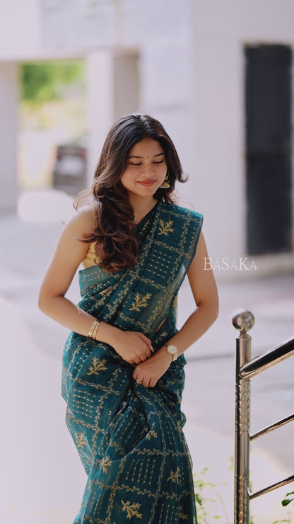 Dark Green Handloom SILK COTTON Saree