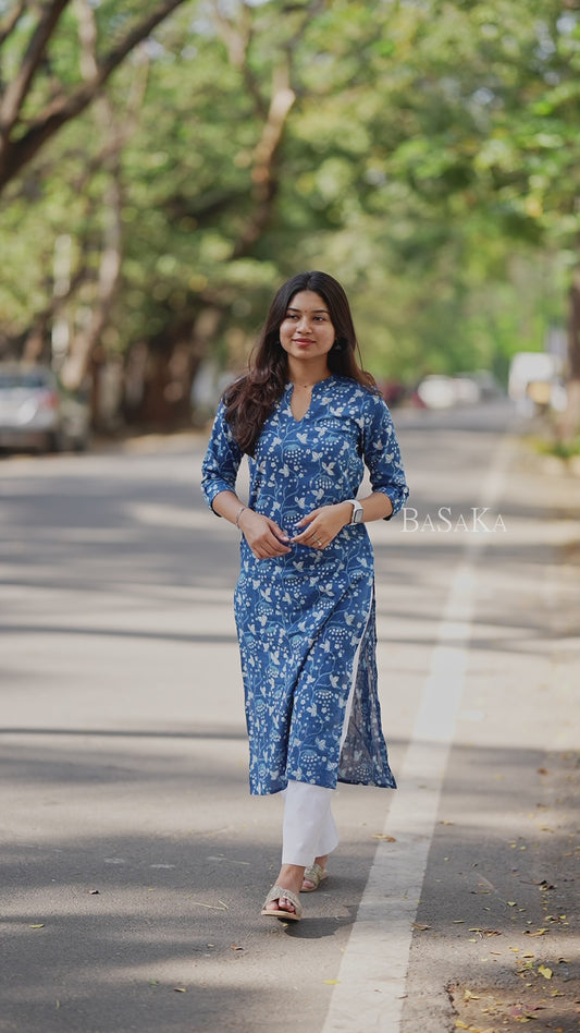 Indigo Jaal Floral Block Printed COTTON Kurta -update