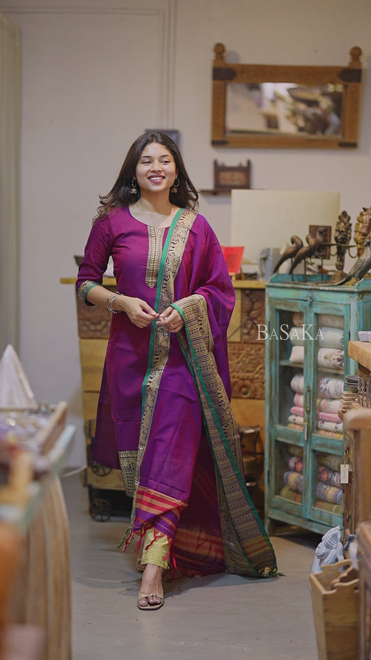 Jazzberry Jam Handloom Kurta and Duppata Set with lining