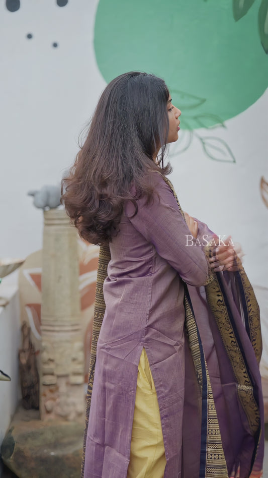 Pearly Purple Handloom Kurta and Duppata Set with lining