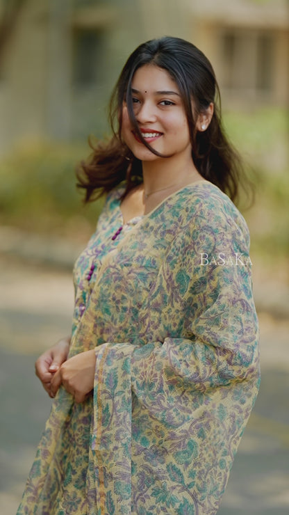 Dutch White Jaal Floral Block Printed Suit Set (3 pcs.)