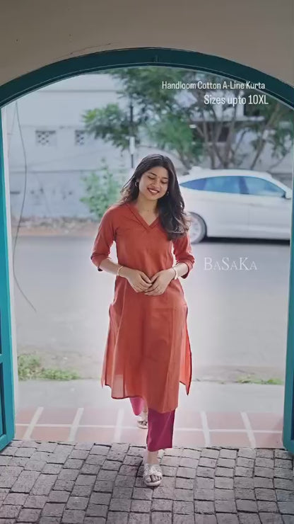 Golden Honey A-Line Handloom Cotton Kurta