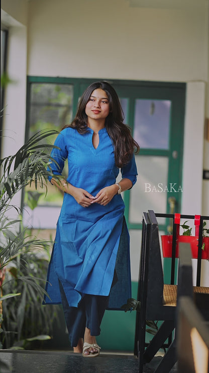 Indigo Blue A-Line Handloom South Cotton Kurta