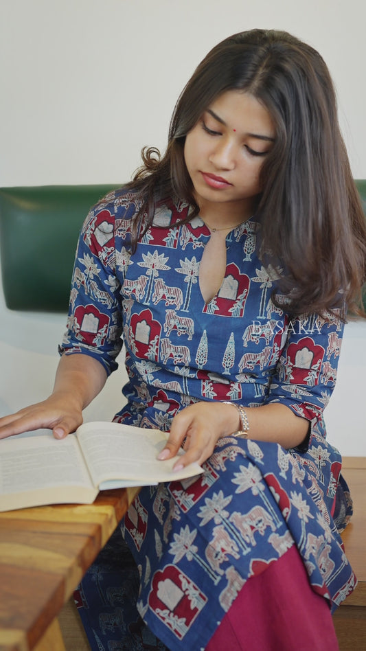 Ajrakh Mahal Motif Block Printed Cotton Kurta