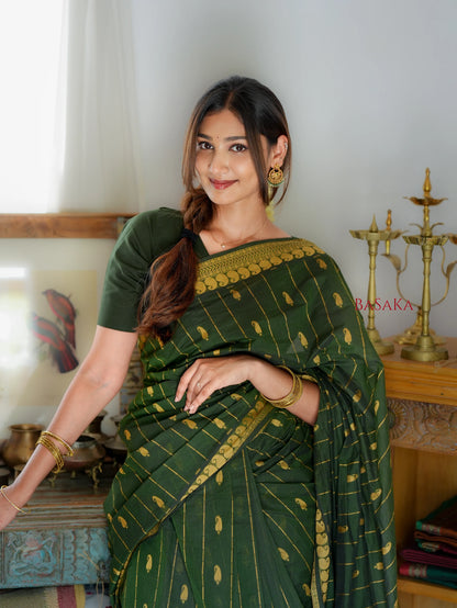 Dark Moss Green AMBI Handloom COTTON Saree