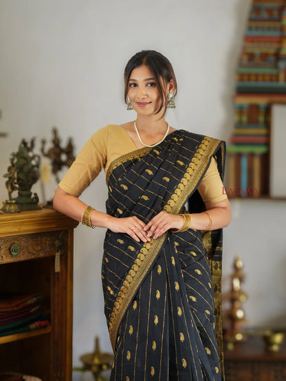 Classic Black Handloom COTTON Saree