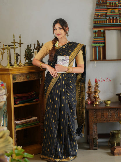 Classic Black Handloom COTTON Saree