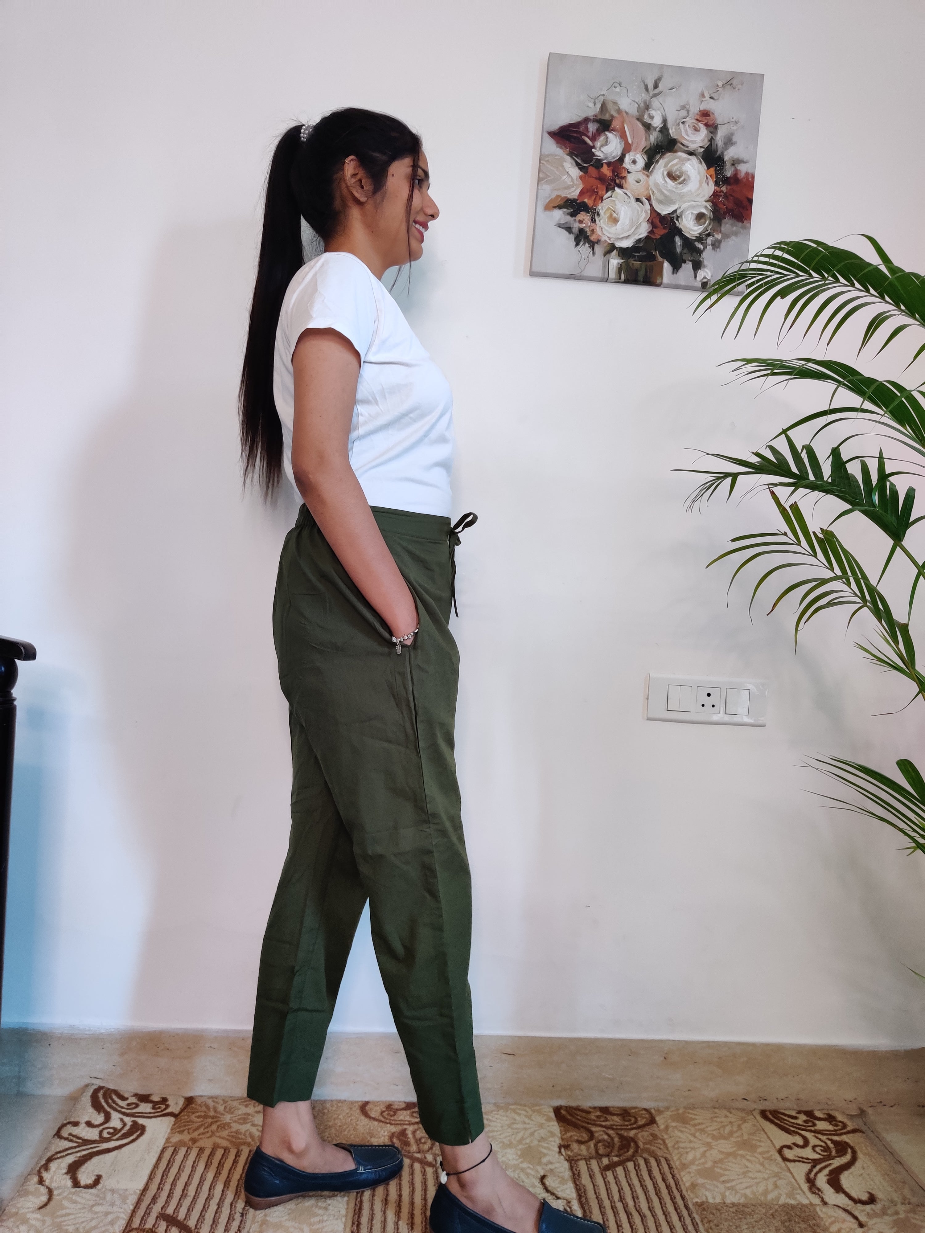 Solid Ethnic Printed Straight Fit Pant  Green